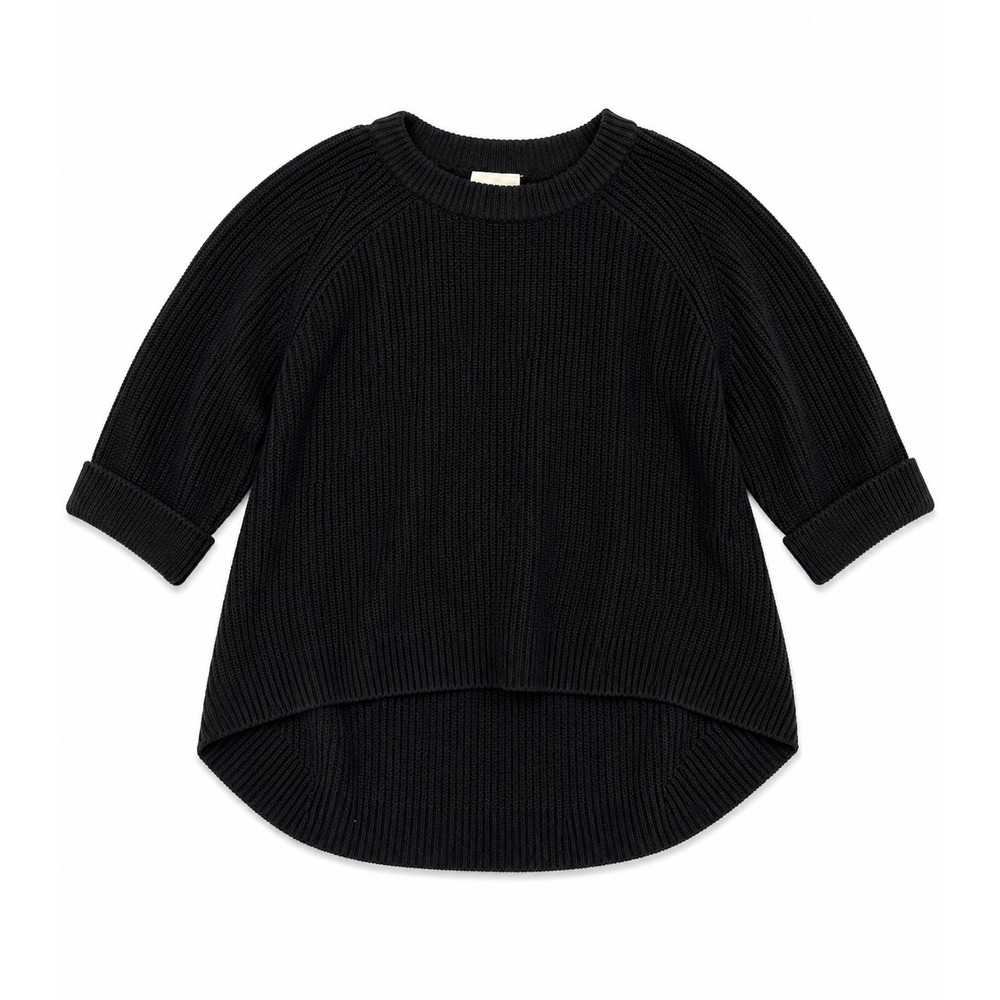 Mote Anthropologie Chunky Crewneck‎ Sweater Black Waffle Knit Hi Low Hem Small